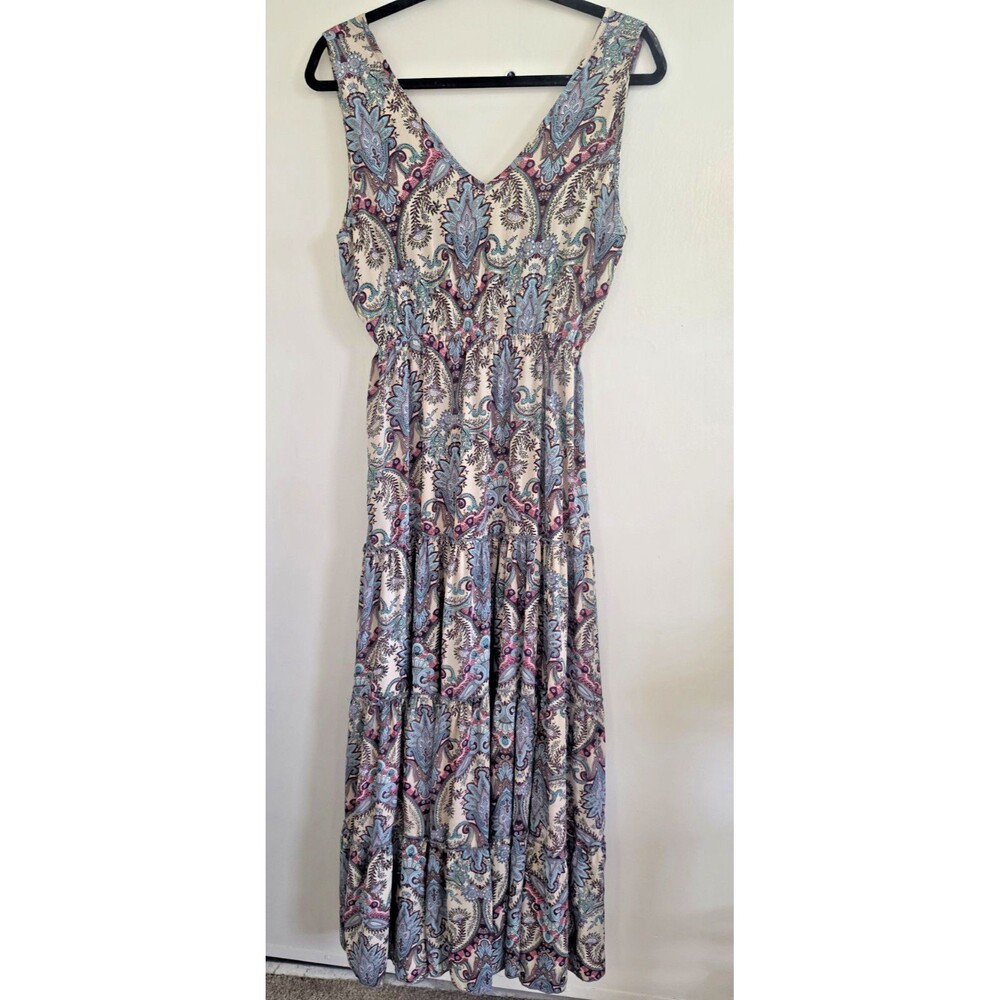 Boho Maxi Dress Peasant Hippie Festival Retro Floral Paisley Tiered Flowing